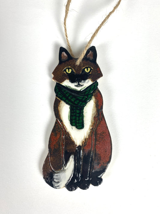 Plaid Scarf Fox Ornament