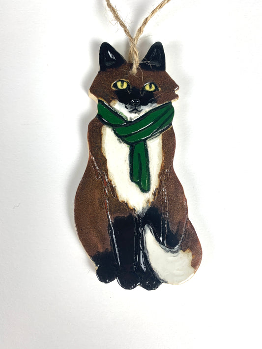 Green Scarf Fox Ornament