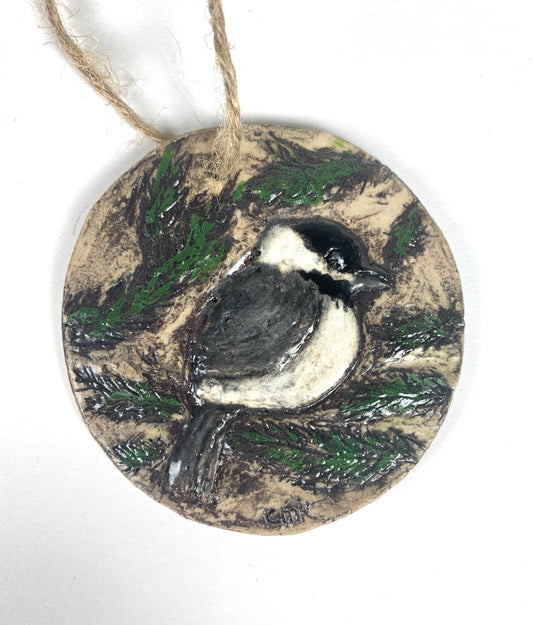 Pine Branch Chickadee Ornament