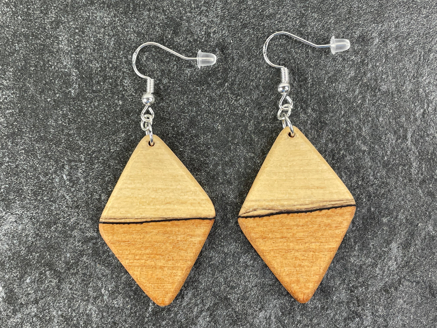 Two-Tone Maple Diamond-Shaped Earrings