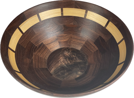Large Segmented Walnut Bowl with Maple Accents
