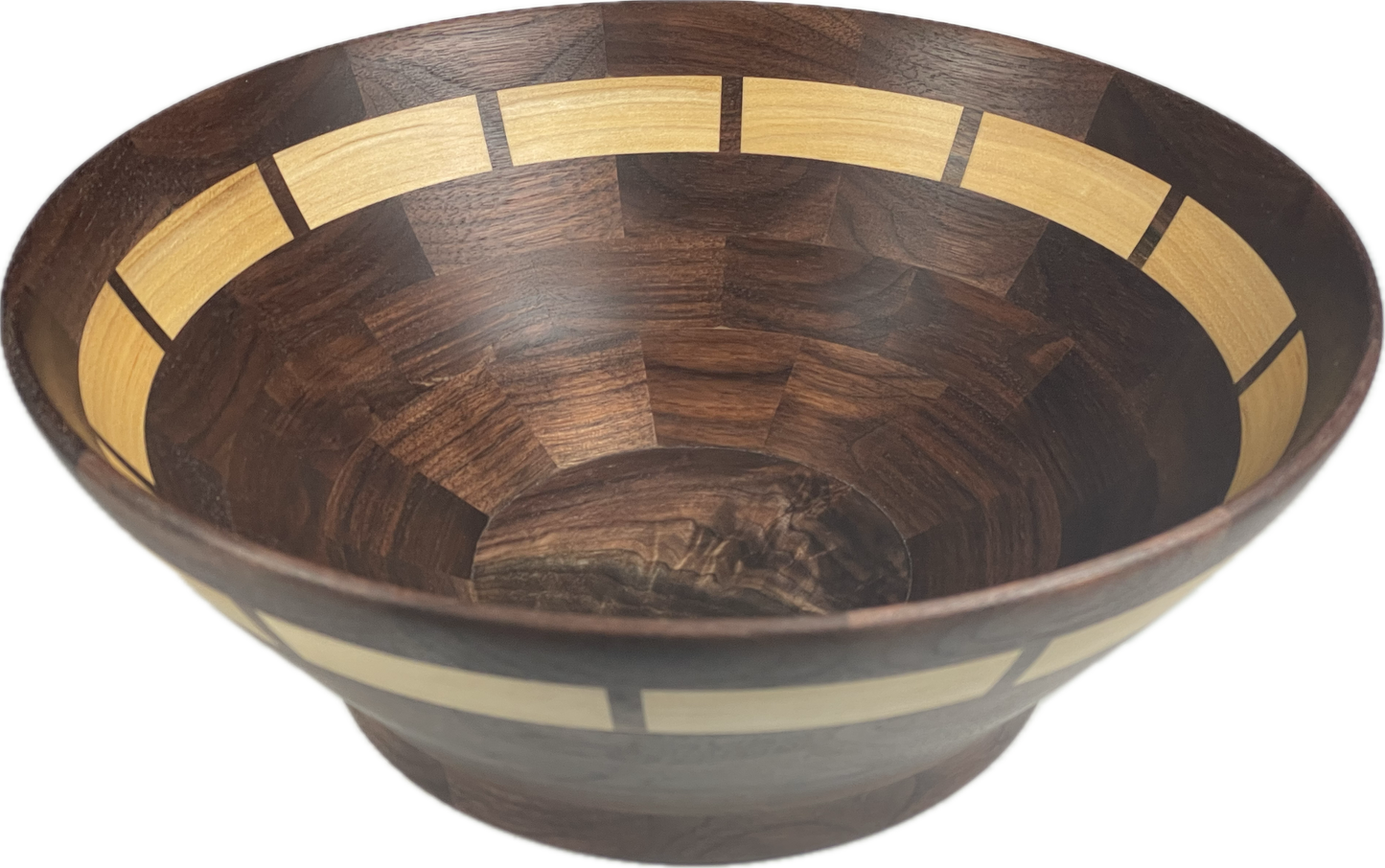 Large Segmented Walnut Bowl with Maple Accents
